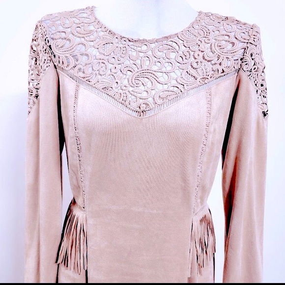 Gianni Bini Dresses & Skirts - Gianni Bini Vintage 80’s Suede Like Fringe Cut Out Lace Peplum Designer Tags